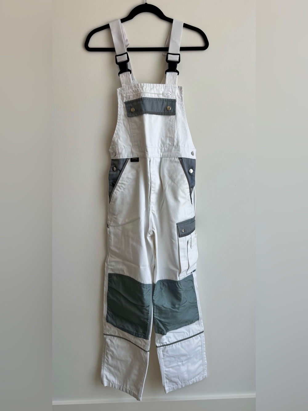 Men's White and Gray Cargo work Overalls